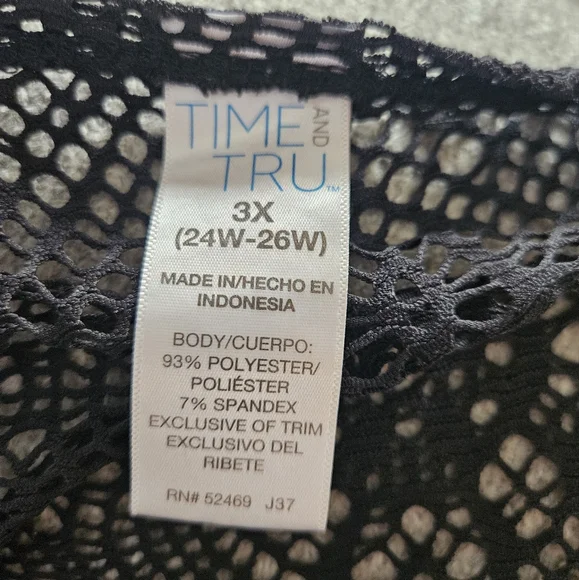 Time & Tru 3X Tie-Front Crochet Cardigan Black Bell Ruffle Sleeve Classic B-2299 - Picture 8 of 8